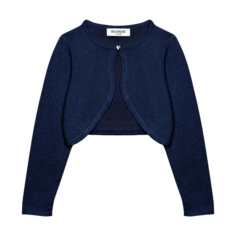 BOLEROSE Girls Long Sleeve Sparkle Cardigan Childrens Kids Bolero Shrug (Midnight Blue, 7-8 YRS) - Image 1
